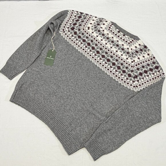 Mutual Weave Fair Isle Crew Neck Knit Sweater M Long Sleeve Grey White Maroon - Picture 7 of 10